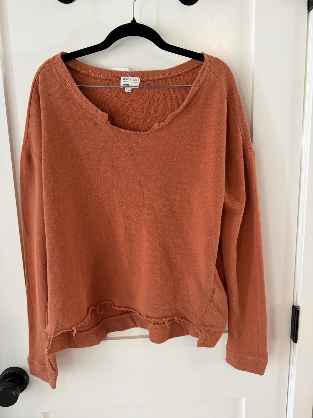 RVCA Women's Rust Distressed Raw-Edge Pullover